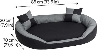 Ліжко для собак Hossis сіре, розмір L 110x80x20 см: м'яке, з подушкою, що перевертається, миється, для великих собак