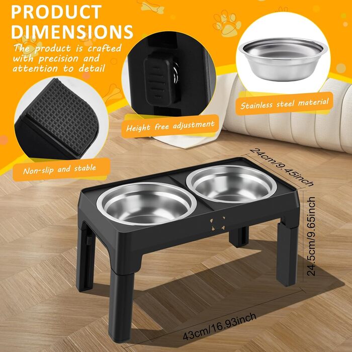 Підвищений годівниця для собак з регулюванням висоти, 5 рівнів, для малих, середніх та великих собак, годівниця-станція з 2 мисками з нержавіючої сталі, складна та протиковзка, для здоров'я суглобів та без BPA