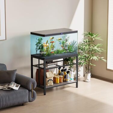 Металевий стелаж для акваріума VOWNER 93x47x74,9 см, 3-рівневий регульований, до 299 кг, сірий, для дому та офісу, під тераріум та рептилій