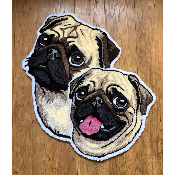 Персоналізований килимок для собак з індивідуальним портретом, коричневий, 56 x 60 см, прямокутний, антиковзкий, туфтований, мультфільм, кристановий оксамит/антиковзкий гумовий, для дому, вітальня