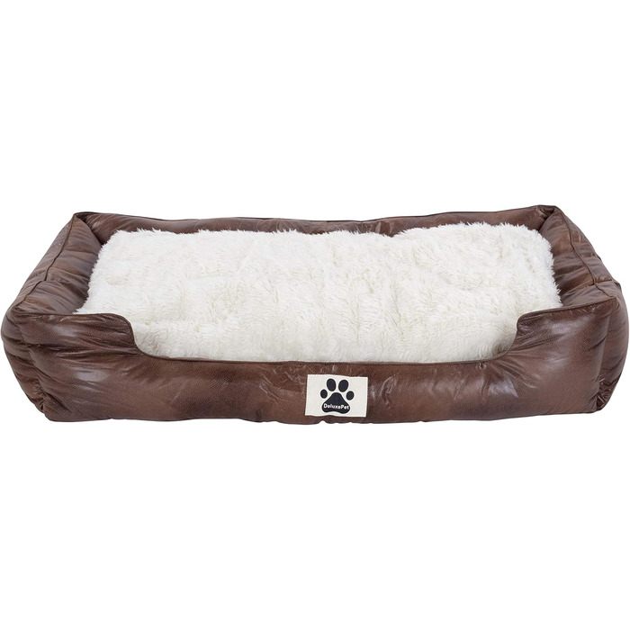 Ліжко для собак DeluxePet 'Schlummer' 100x70 з штучної шкіри, 2в1 з поворотним матрацом, для великих собак, коричневе