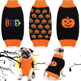 Набір із 3 светрів для собак і котів Halloween, гарбуз, Boo, середній розмір, костюм для домашніх тварин, в'язаний одяг