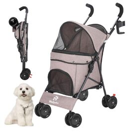 Візок для собак Hundebuggy: легкий, розкладний, для собак вагою до 9 кг, з кошиком та тримачем для напоїв, темно-зелений (кавовий)