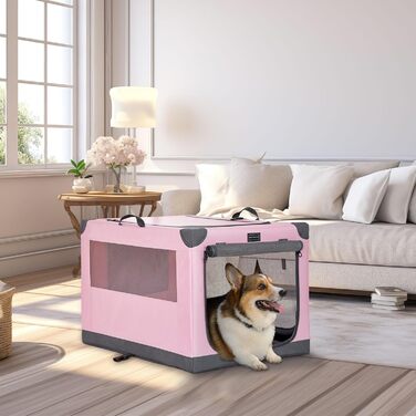 Складана переноска для собак Petsfit M, рожева, для авто і дому, з тканинним чохлом та 3 дверима, для середніх порід
