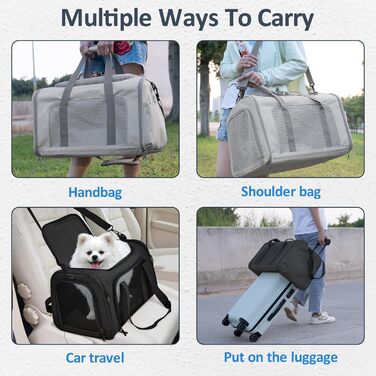 Транспортна сумка для котів та собак Kathson, схвалена авіакомпаніями, складна, чорна, до 6,8 кг