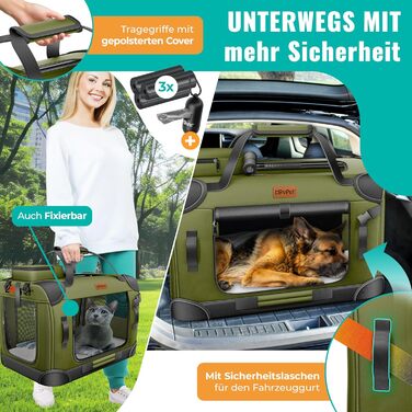 Транспортна переноска для собак та котів M 60x42x44см | Переноска для тварин Khaki | З мискою та плечовим ременем