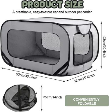 Складана переноска для собак та котів, дорожня переноска для тварин, 94x53x53 см, з двома дверцятами, Oxford, зелений/сірий