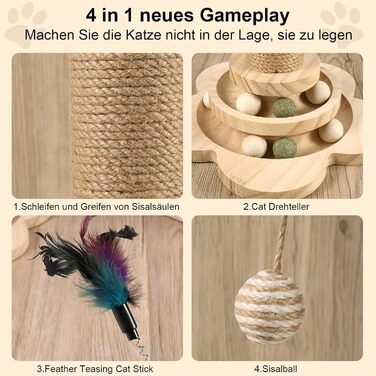 Котячий когтетоп Newofview: когтетоп-стійка 40 см з іграшками, м'ячиком, обертовим диском, пір'ям та мотузкою з сизалю