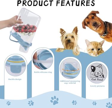 Контейнер для котячого корму 2.8L: герметичний, з мірним стаканчиком та ручкою. Підходить для собак та котів, BPA-free, прозорий.