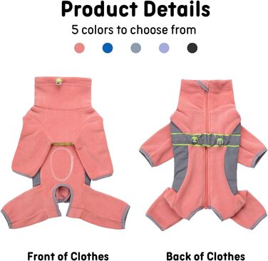 Флісова тепла куртка для собак на зиму, Onesie для цуценят з регульованою талією, D-кільцем та світловідбиваючими смугами, теплий одяг для собак, костюм для маленьких та середніх собак_L (L:Обхват грудей:48см/18.8дюймів; довжина спини:33см/12.9дюймів, рож