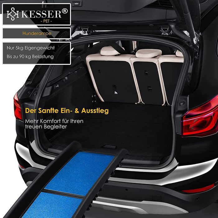Східці для собак KESSER® - пандус у багажник авто, до 90 кг, 156x40 см, синій