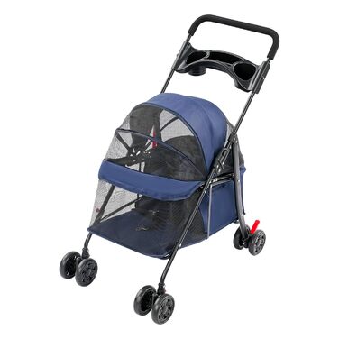 Візок для собак до 18 кг, складаний, легкий та портативний. Ідеальний для маленьких та середніх собак/кішок. Дихаюча сітка, тримач для напоїв та гальмівна система. Колір: морська хвиля