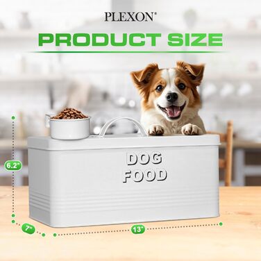 Контейнер для корму Plexon, білий, герметичний, з кришкою та лопаткою, 2 галони, банка для ласощів для домашніх тварин