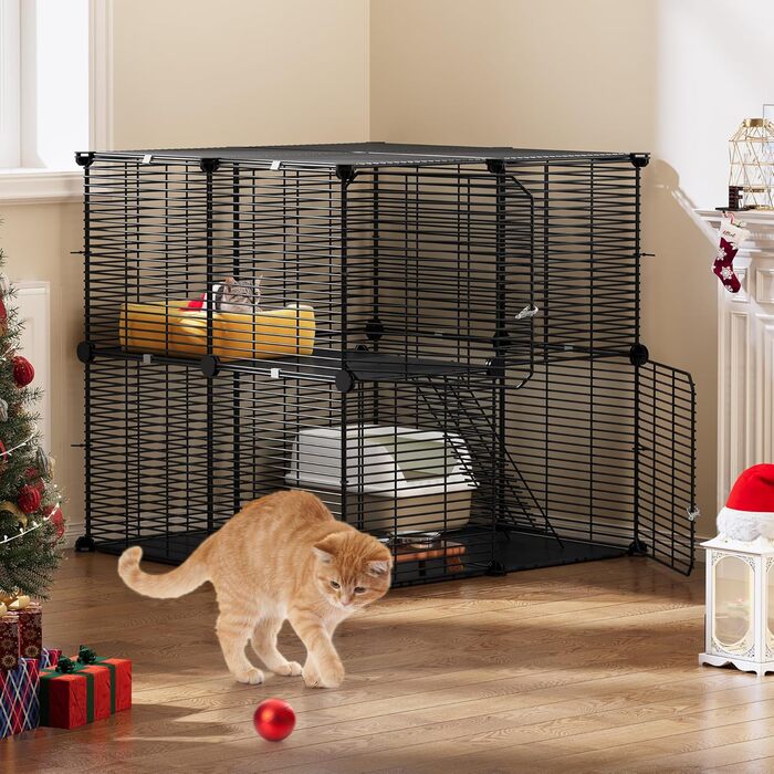 YITAHOME двоповерховий металевий котячий вольєр для дому, DIY клітка для котів, фреток, шиншил та дрібних тварин