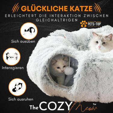 Котячий тунель XXL One PETS-TOP, круглий, з лежаком, ігровий тунель-донат з шурхотом для великих котів, ультрам'який