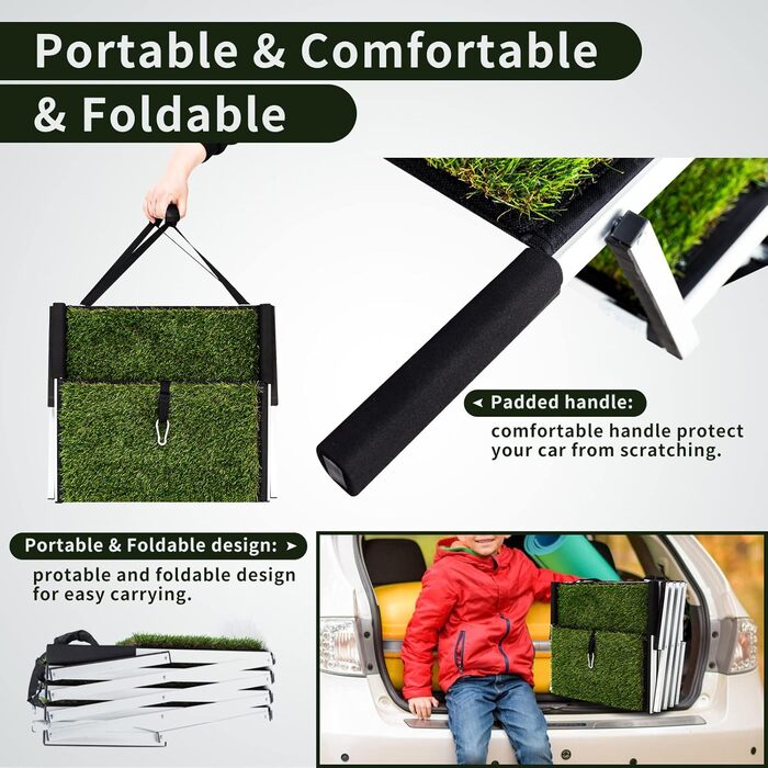 Складні сходинки для собак великих порід, портативні сходи для домашніх тварин з антиковзким покриттям, легкі сходи для собак у автомобілі, SUV, вантажівці. Сходи для собак великих порід до 80 кг (Extra Wide, 5 сходинок з травою)