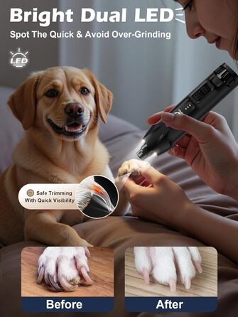 Електричний точилка для собачих кігтів Casfuy - тиха, з LED-підсвіткою та збирачем пилу, 4.8V, для великих собак (чорний)