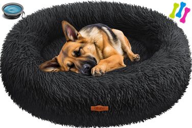 Ліжко-лежак для собак і котів Lovpet Bagel 3XL, 100 см, плюшеве, кругле, темно-синє, з мискою та 3 кісточками, м'яка подушка для малих, середніх і великих тварин, пране