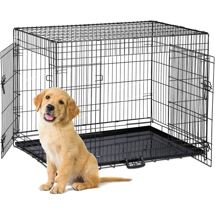Клітка для собак Relaxdays: зручна переноска для дому та автомобіля, сталь, чорна (87x122x80 см)