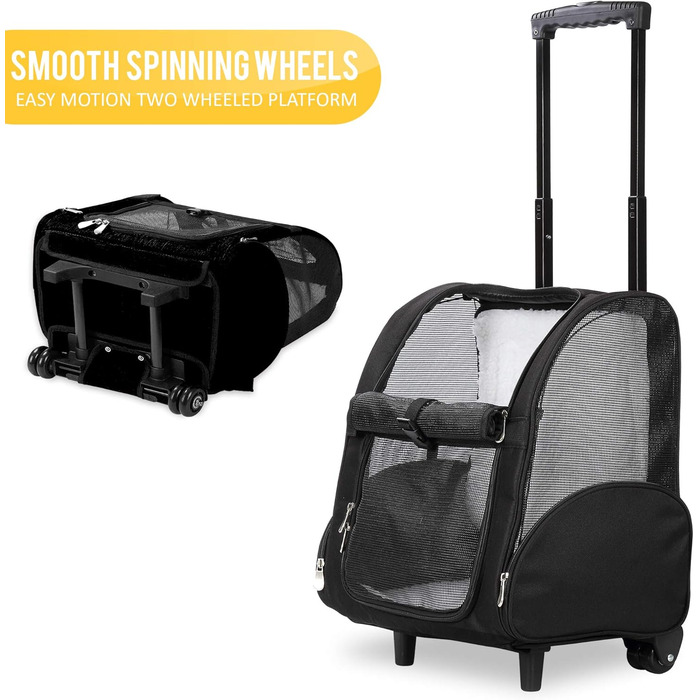 Чорний дорожній рюкзак для тварин Kopeks Deluxe, великий, 52 x 32 x 45 см