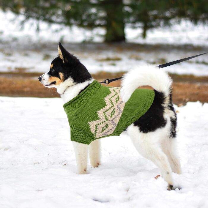 Теплий пуловер для собак Queenmore, для маленьких порід (Даксель, Французький бульдог), в'язаний, флісовий, зелений, XS