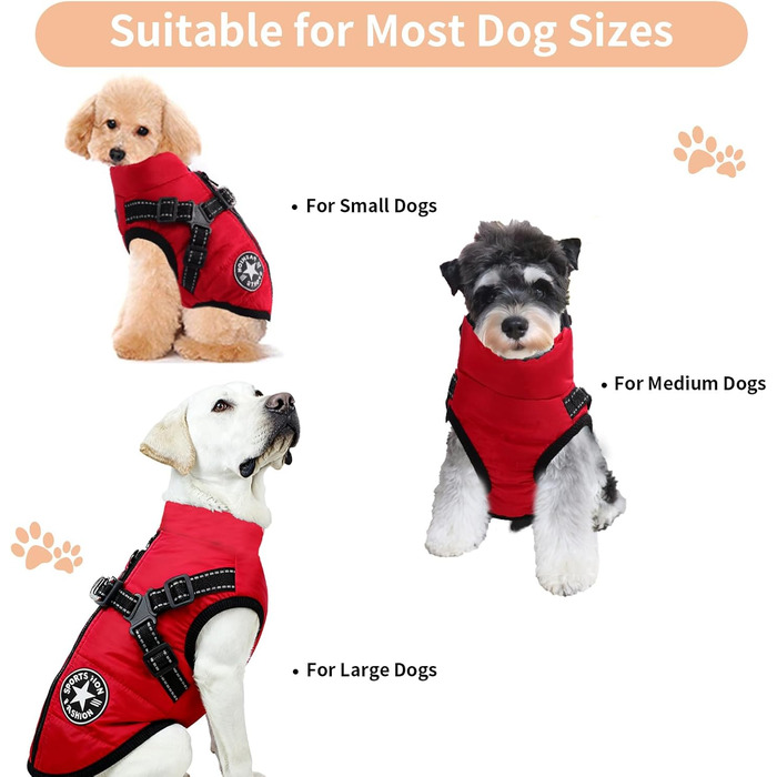 Теплий та водонепроникний зимовий одяг для собак, куртка з нашийником, відбиваючий, червоний, 5XL