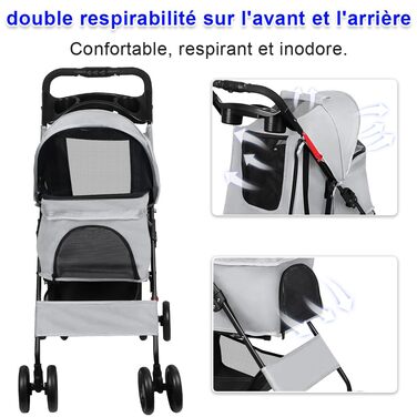 Дитяча коляска для собак та котів Homewell, складана, до 20 кг, з сумкою та підсклянником (сіра)