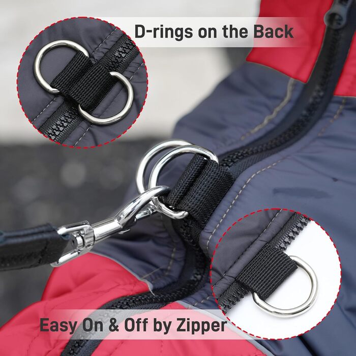 Теплий флісовий одяг для собак JoyDaog, D-кільця, водонепроникна куртка для цуценят на зиму, червоний, розмір S (1 шт.)