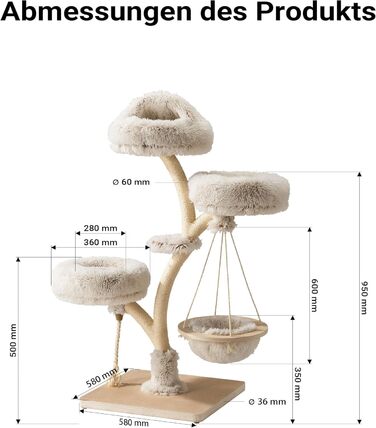 Кігтеточка для котів Fudajo Designer у вигляді дерева, 130 см, з плюшем та сизалем, з гамаком, для лазіння та відпочинку