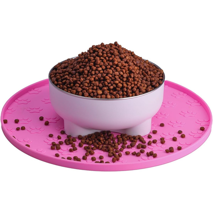 Силіконовий килимок для годування собак і котів, рожевий, круглий. Запобігає забрудненню підлоги. Підходить для собак та котів середніх та малих порід