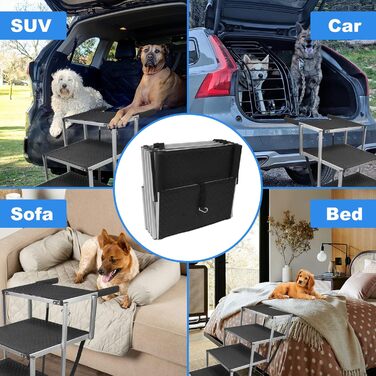 Рампа для собак великих порід, легка сходи для собак до 68 кг, складана алюмінієва рампа з неслизькою поверхнею для ліжок, вантажівок, авто та SUV, 4 сходинки