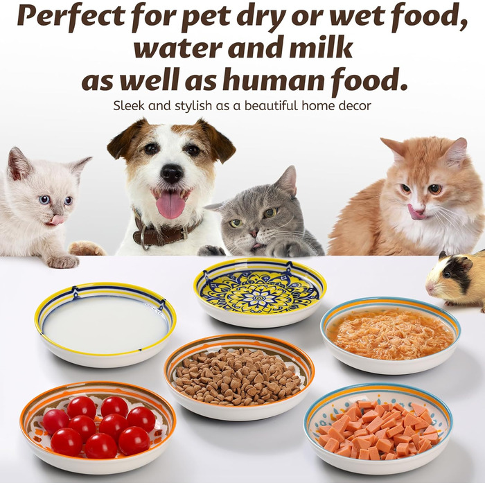Набір мисок для котів Kitwinney з антиковзним покриттям, кераміка, миски для корму, силіконовий дно, посуд для котів, миски для годування кошенят та маленьких собак (Multi6, Глибокий)