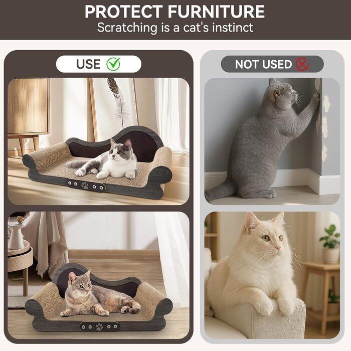 Кігтеточка для котів XXL, 68 см, килимок з дизайном дивану, з щільного гофрокартону для відпочинку та ігор