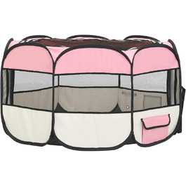 Тідярд Розкладний вольєр для цуценят з переносною сумкою, рожевий, 110x110x58 см