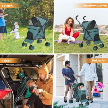 Візок для собак Regenschirm Hundebuggy для маленьких собак 10-9 кг, складний, легкий (4,1 кг), з подвійним ременем на плечі, кошиком для зберігання, тримачем для напоїв, темно-зелений