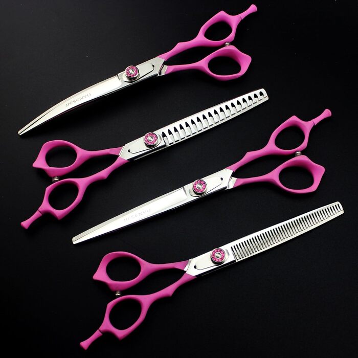 Набір професійних ножиць для грумінгу собак JIESENYU: 7 дюймів, прямі та витончені леза, 4 шт.