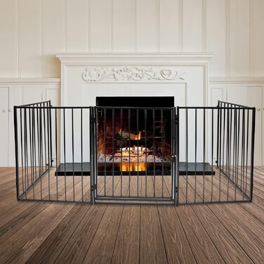 Захисна сітка для каміна Daromigo, 304 см, металева з дверцятами, сітка для дитячого манежу, захист від тварин, захист для дітей, чорна, 5 елементів