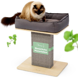 Nemmy Преміум кігтеточка для котів, мала, сіра, широка, стабільна, з подушкою, дерев'яна, сучасний дизайн