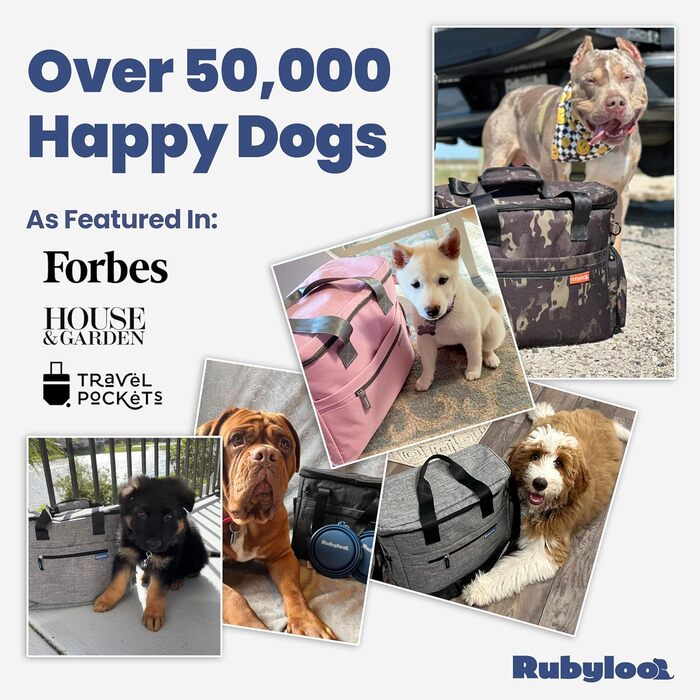 Rubyloo Оригінальна сумка для собак Doggy Bag™ - дорожня сумка для собак, подарунок для власників собак. Комплект з 2 годівниць та 2 контейнерів для їжі. Набір для подорожей з домашніми тваринами (авто, кемпінг)