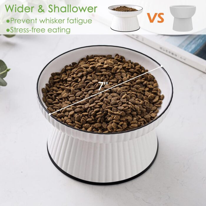 Керамічна миска для котів великого розміру, 18 см. Підвищена миска для здорового харчування без стресу, біла. Миска для котів та маленьких собак, анти-блювотний наповнювач, нековзна, 425 мл