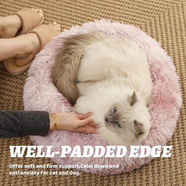 Крісло-лежанка для собак та котів Fuzzy Donut, рожеве, 50.8 x 50.8 см, з плюшем, заспокоює, для здорового сну