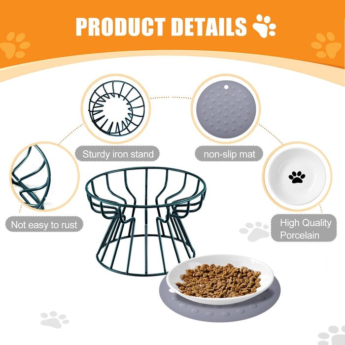 Підвищені годівниці для котів Surmounty (2 шт.) з підставки з силікону, металевий стійкий каркас, миски для корму та води
