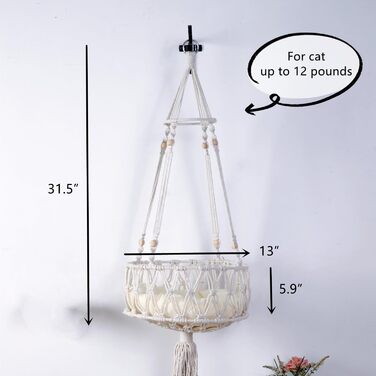 Котяча гамака SHENGOCASE макраме Boho з 3 рівнями, настінне підвісне ліжко для котів, 33 см, з кріпленням, для домашніх котів