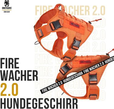 OneTigris тактична шлейка для собак FIRE Watcher, нейлонова 1000D, помаранчева, розмір L, з ручкою, 2 D-кільця, для службових собак, MOLLE система, без ривків