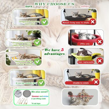 Кішка гамак-ліжко, кошик для сну, м'яке ліжко для котів та цуценят ZTIKSNYU, 45x45 см, з ковдрою та іграшками, до 22 кг