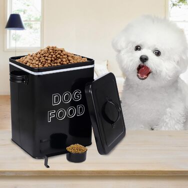Контейнер для корму для собак, 5л, з кришкою та мірною ложкою, герметичний, білий, для сухого корму, снеків, для дому (441-Dog-Black)
