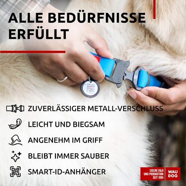Нашийник для собак WAUDOG: водонепроникний, регульований, для великих, середніх та малих собак, металевий замок, блакитний (31-49 см, 25 мм)
