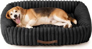 Ортопедичний лежак для собак великих порід, лежанка для собак з підголовником, знімний та миючий килимок, лежанка-софа для собак з ручками (Чорний, 92*69*20 см)