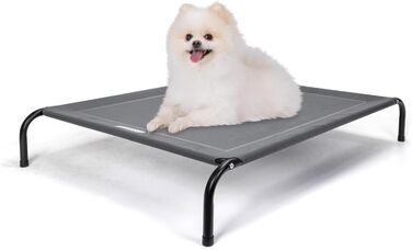 Зручне собаче ліжко Nobleza Hundeliege для відпочинку на вулиці. Підвищене ліжко для собак маленьких порід, для кемпінгу, з охолоджуючим ефектом. Міцне, миється, сірого кольору, розмір S (87x65x20 см).