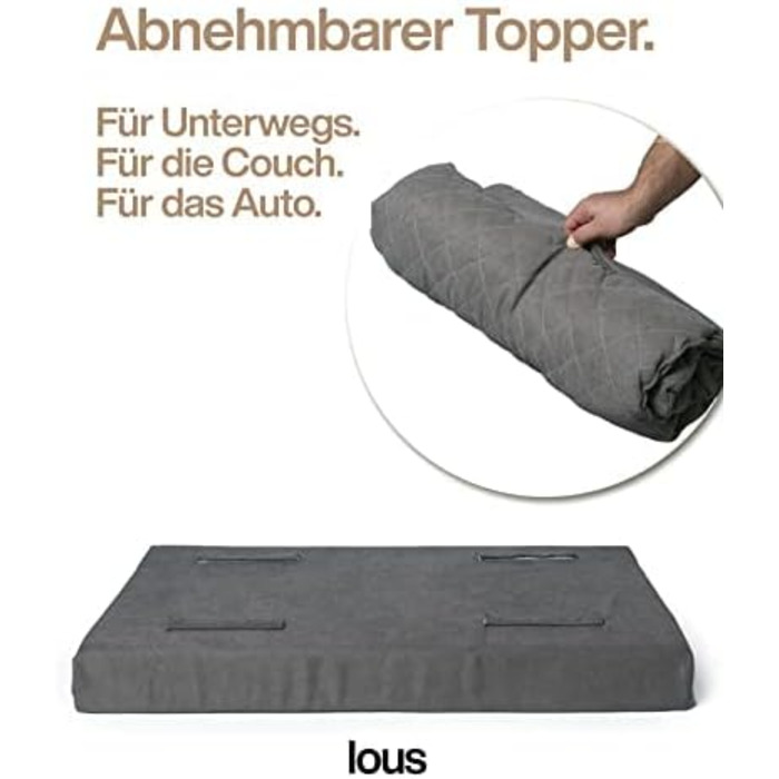 Велике собаче ліжко XXL 120см сірого кольору з знімним топером, стабільне та зручне. Собачий килимок для подорожей, можна прати при 90°C, для великих та середніх собак (XXL 120x80x12см, Антрацитовий сірий)